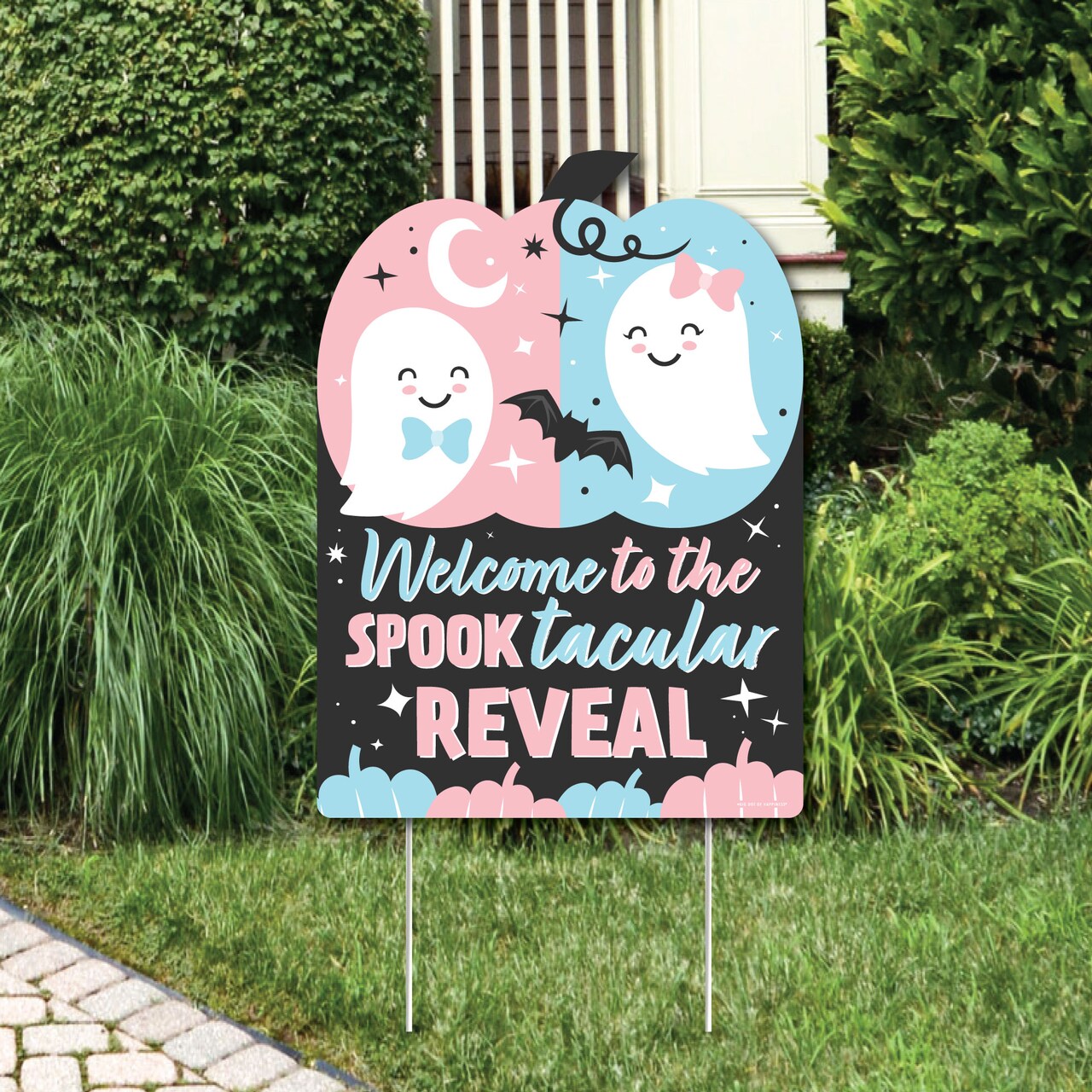 Big Dot of Happiness Boo-y or Ghoul - Party Decorations - Halloween Gender Reveal Party Welcome Yard Sign